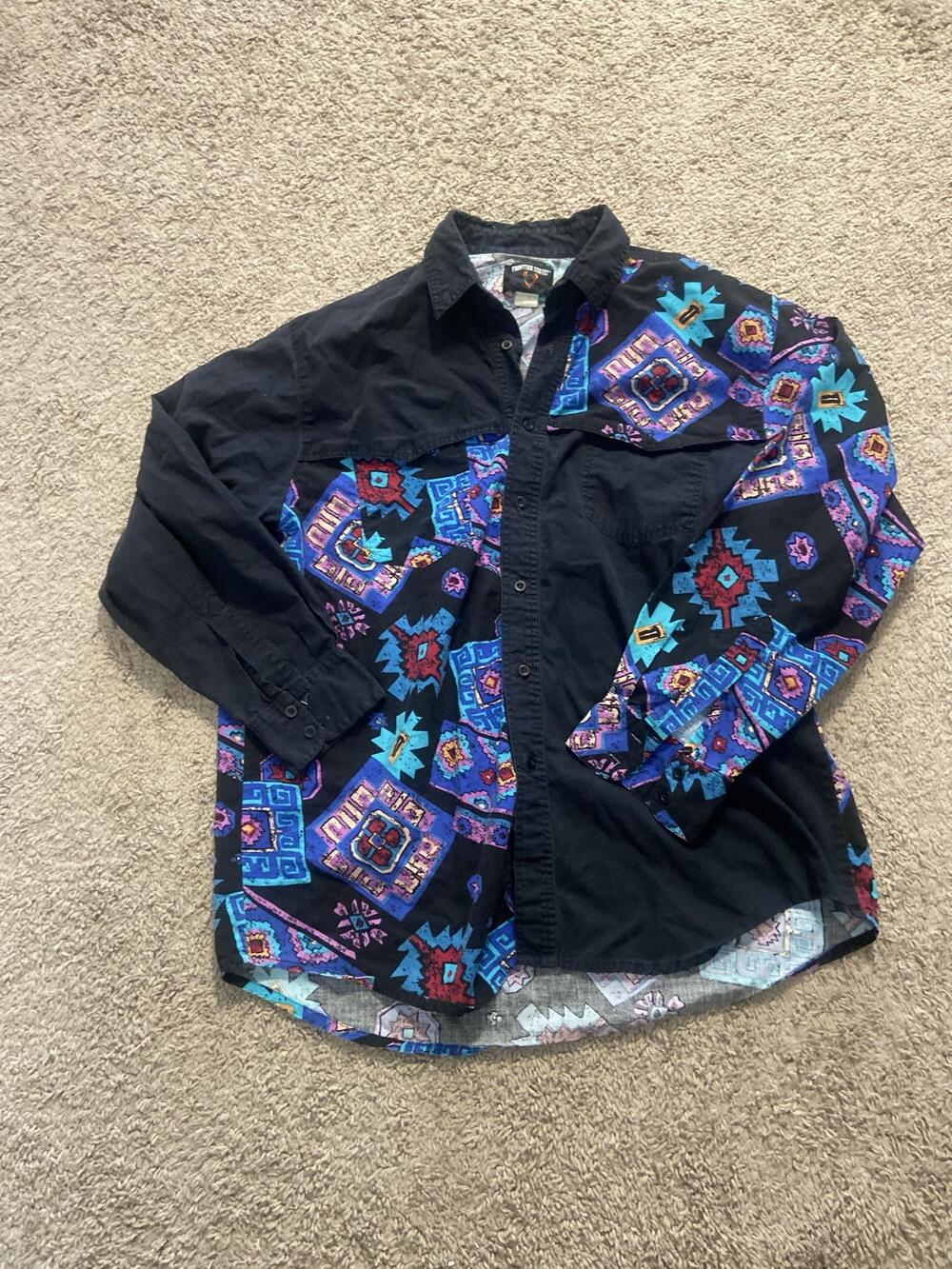 Frontier Series Shirt Mens XL Black Southwestern Geometric Long Sleeve Button Up